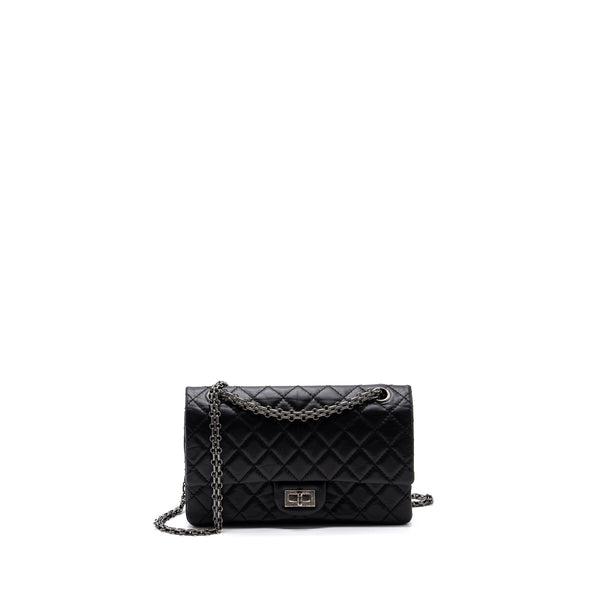 CHANEL 2.55 SMALL REISSUE FLAP BAG AGED CALFSKIN BLACK RUTHENIUM HARDWARE