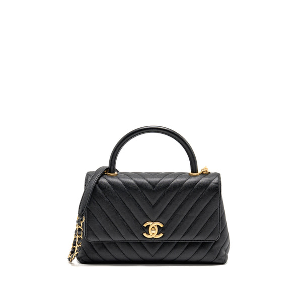 Chanel Medium Chevron Coco handle caviar black GHW