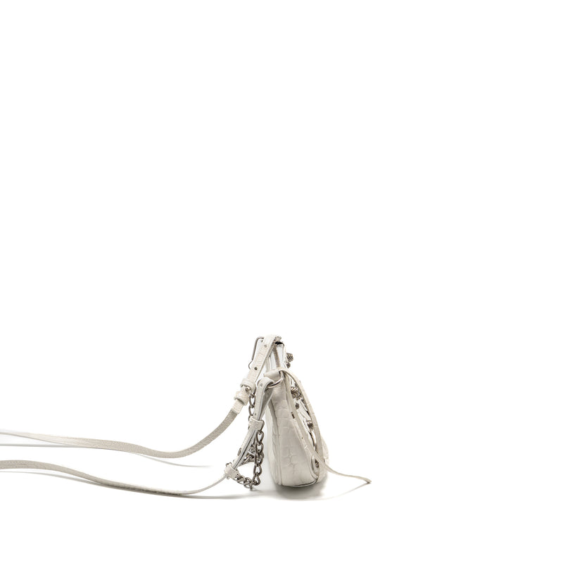 Balenciaga Mini Le Cagole Shoulder Bag Croc-Embossed Calfskin White SHW