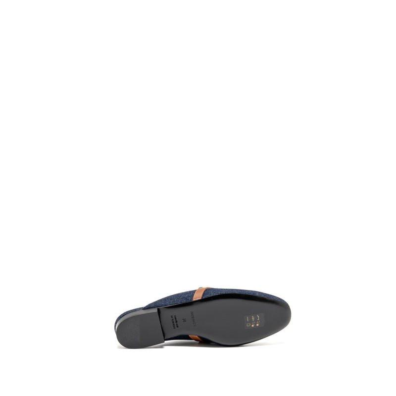 Hermes Size 38 Oz Mule Calfskin/Denim Canvas Bleu Brut/Gold SHW