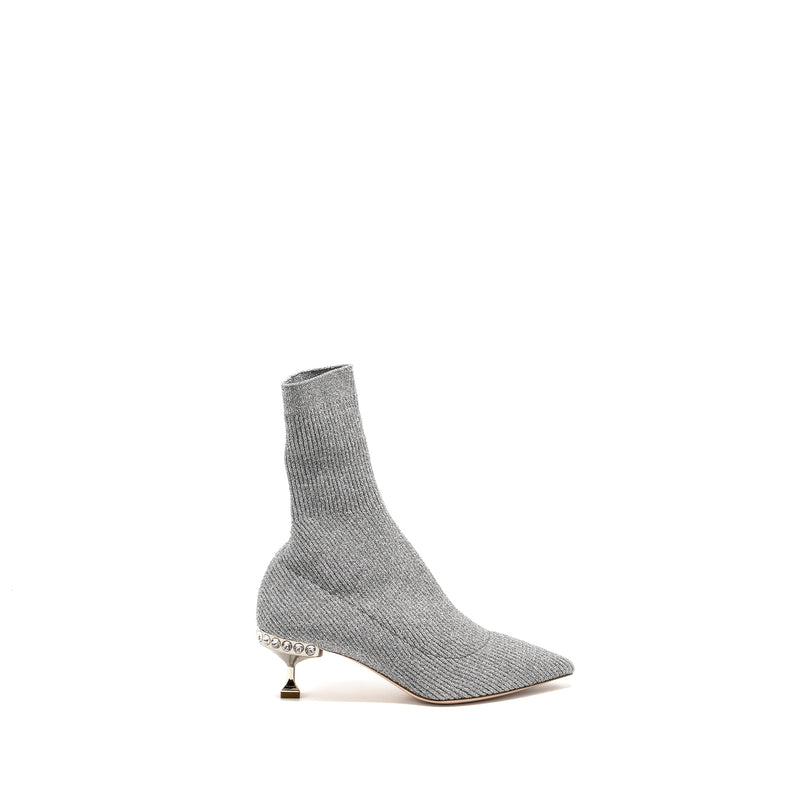 Miu Miu Size 36.5 Glitter Sock Boots Silver