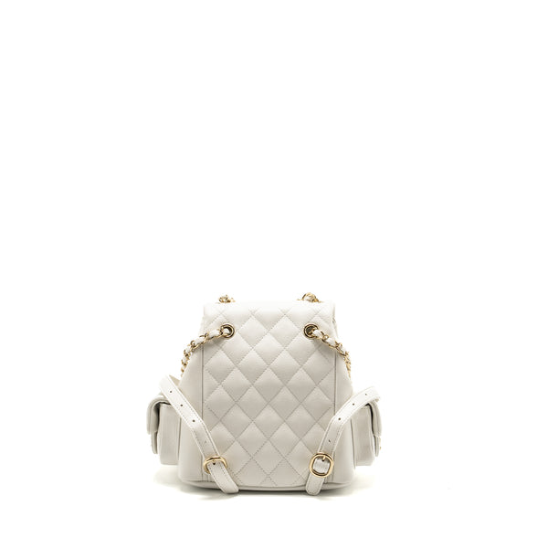 Chanel 23K Triple Pocket Mini Backpack Caviar White LGHW (Microchip)