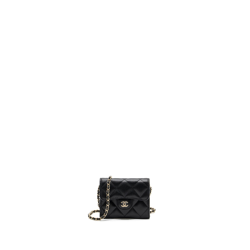 Chanel Card Holder With Chain Caviar Black LGHW