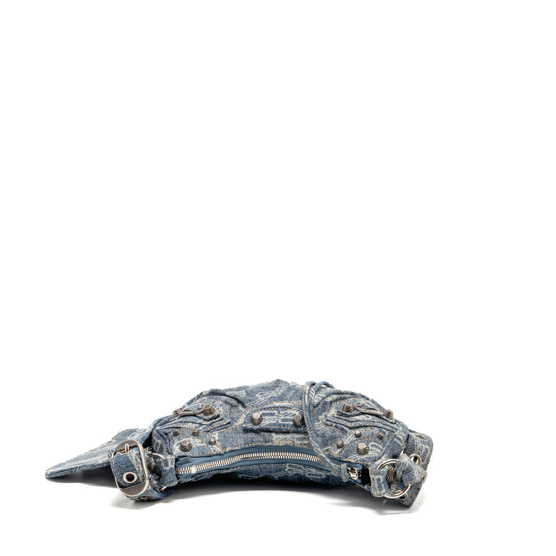 Balenciaga Le Cagole XS Shoulder Bag BB Monogram Denim Light Blue SHW