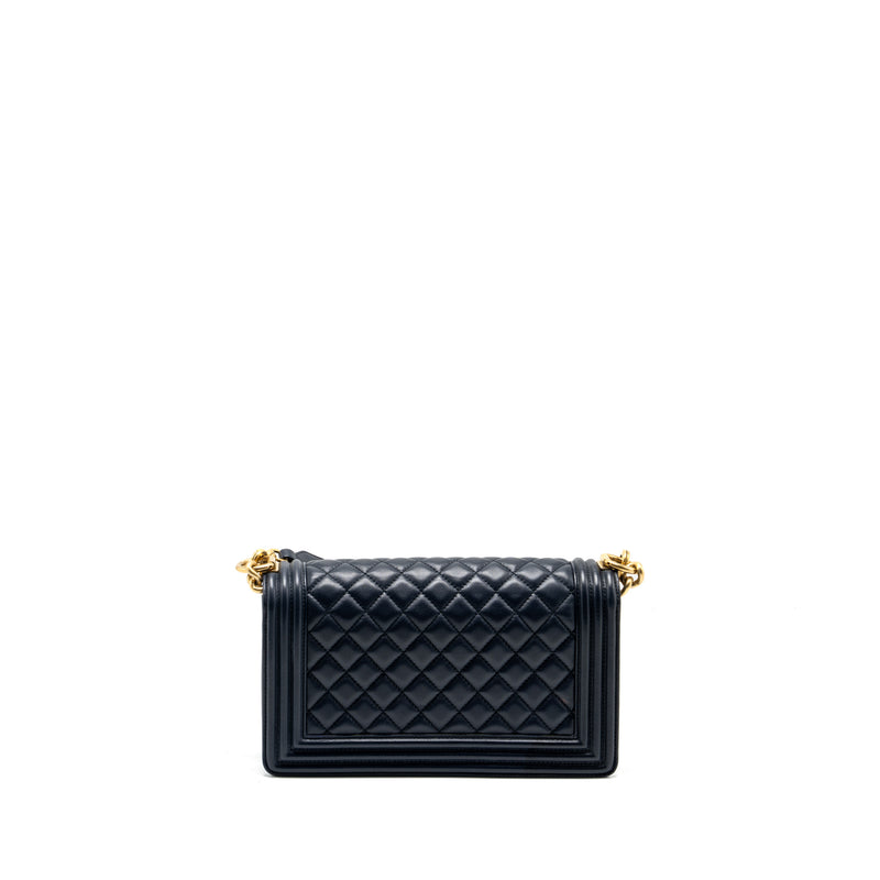 Chanel 20B medium boy bag with top handle Calfskin navy GHW