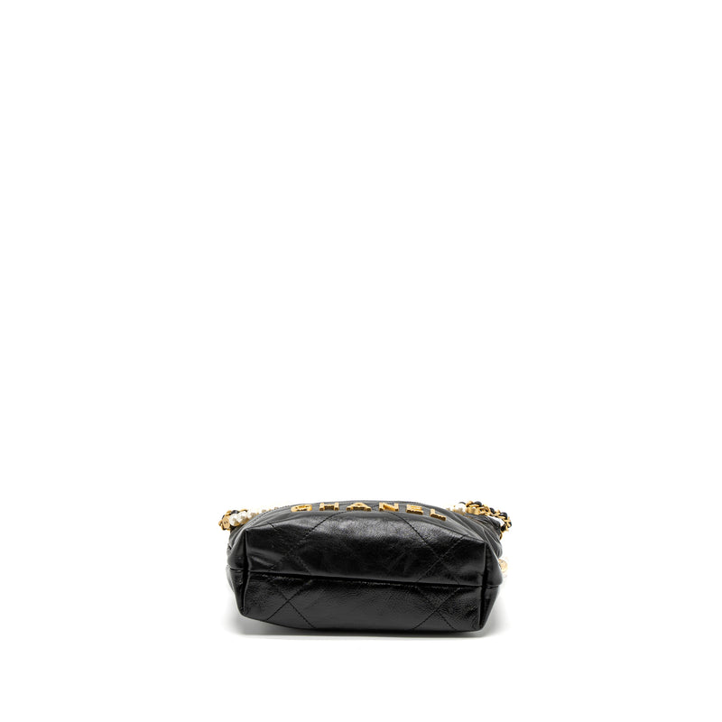 Chanel 23S Mini 22 Bag with Pearl Shiny Calfskin Black Brushed GHW (Microchip)