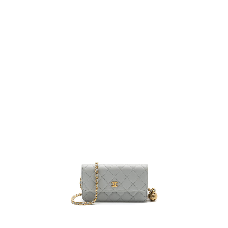 Chanel Pearl Crush Mini Wallet On Chain Lambskin Light Grey Brushed GH