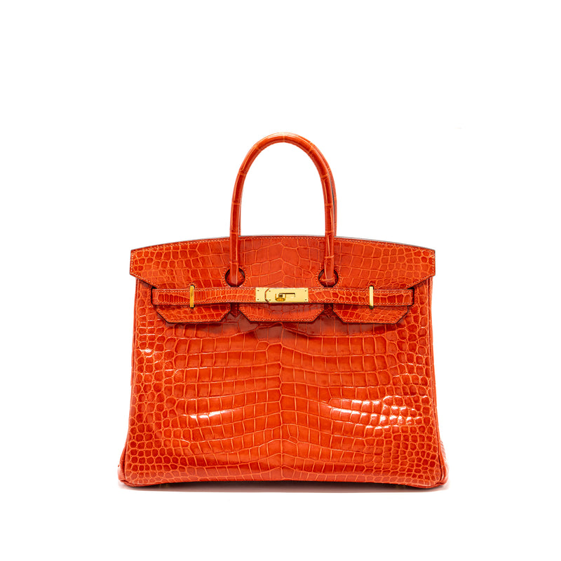 Hermes Birkin 35 Shiny Crocodile Porosus Feu GHW Stamp A