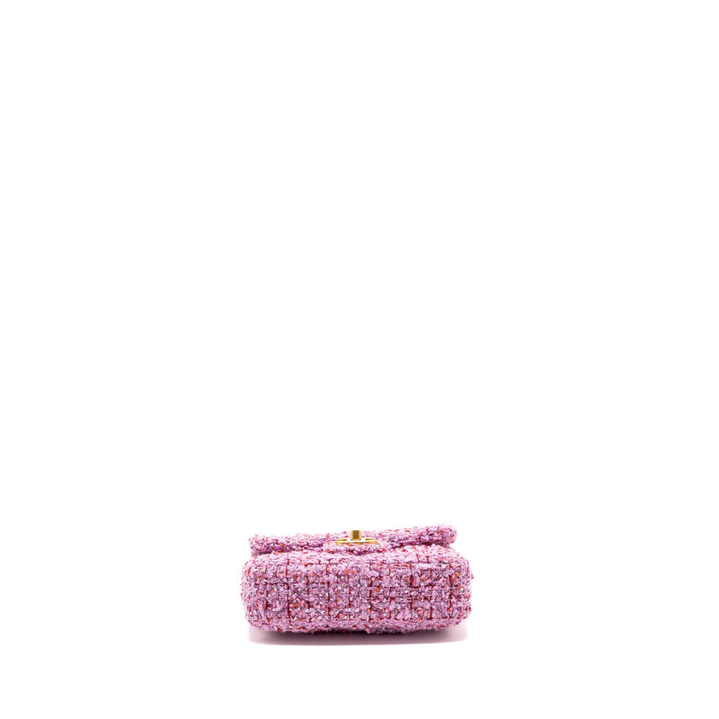 Chanel 22P mini square Flap bag tweed pink GHW (Microchip)