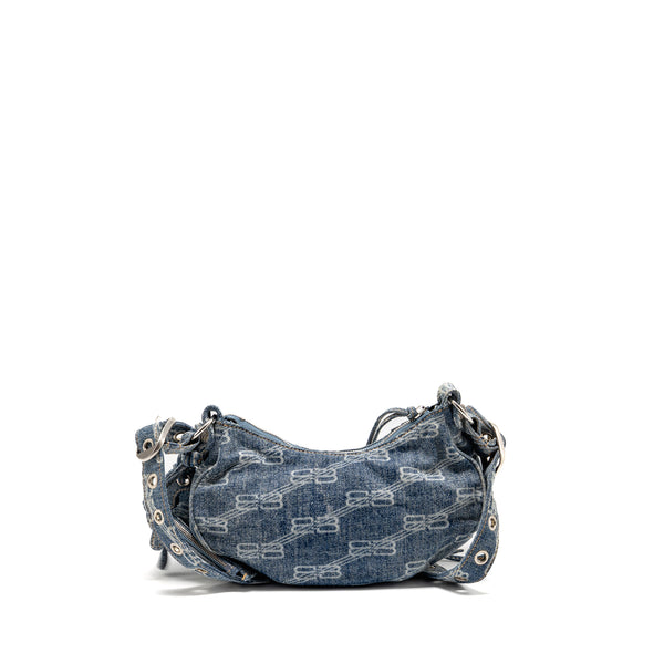 Balenciaga Le Cagole XS Shoulder Bag BB Monogram Denim Light Blue SHW