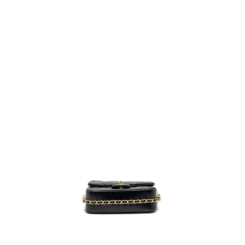 Chanel Quilted flap bag with detailed logo and chain lambskin black GHW (microchip)
