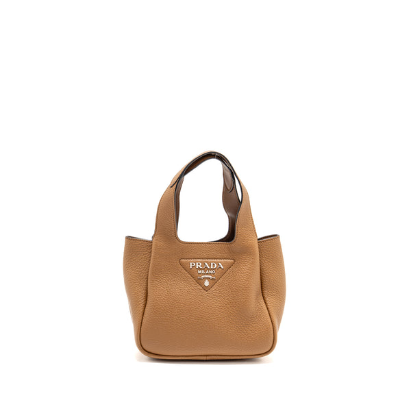 Prada Mini Leather Handbag Calfskin Caramel SHW