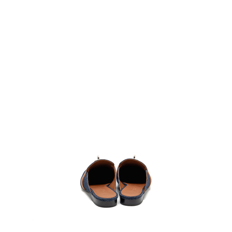 Hermes Size 38 Oz Mule Calfskin/Denim Canvas Bleu Brut/Gold SHW