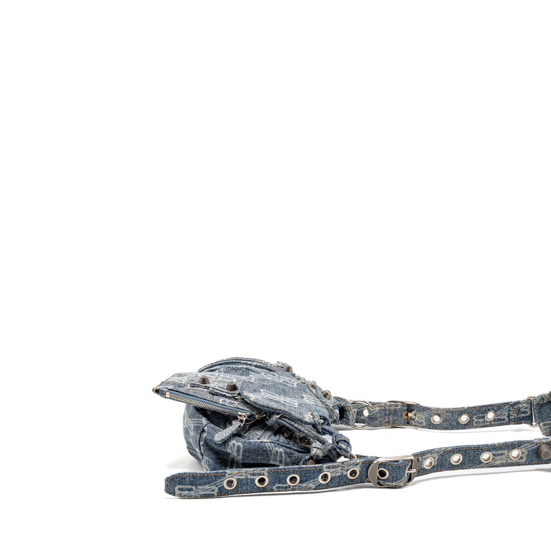 Balenciaga Le Cagole XS Shoulder Bag BB Monogram Denim Light Blue SHW