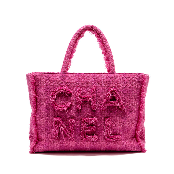Chanel Letter Logo Zipped Shopping Bag Tweed Pink GHW