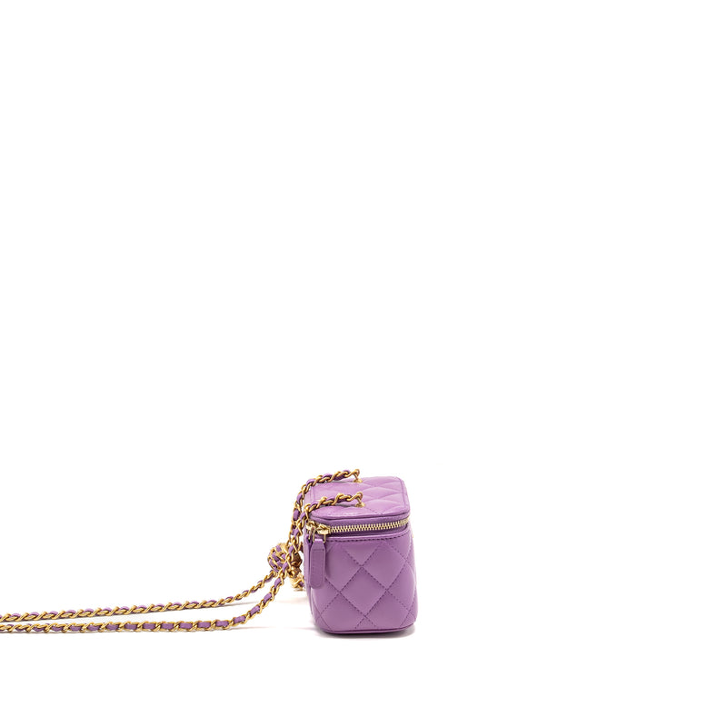 CHANEL Pearl Crush Mini Vanity With Chain Lambskin Purple GHW