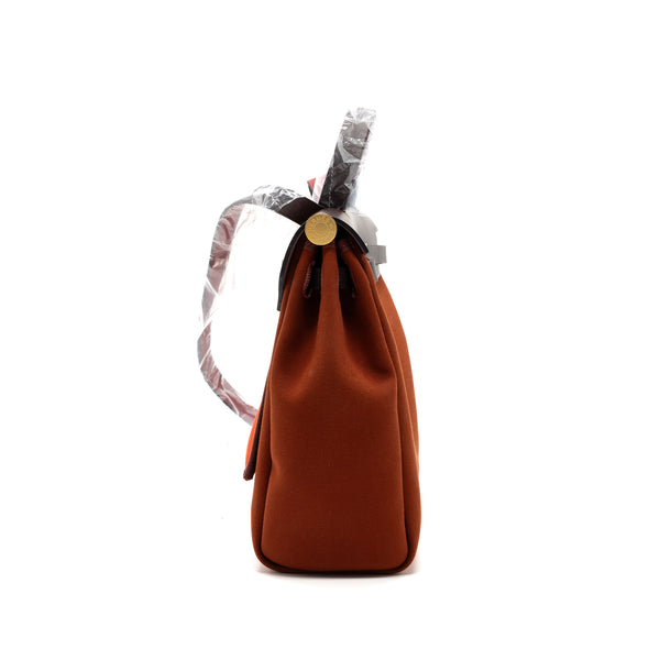Hermes herbag zip 31 bag canvas / hunter leather Cuvier / orange Mecano/ rouge sellier GHW stamp B