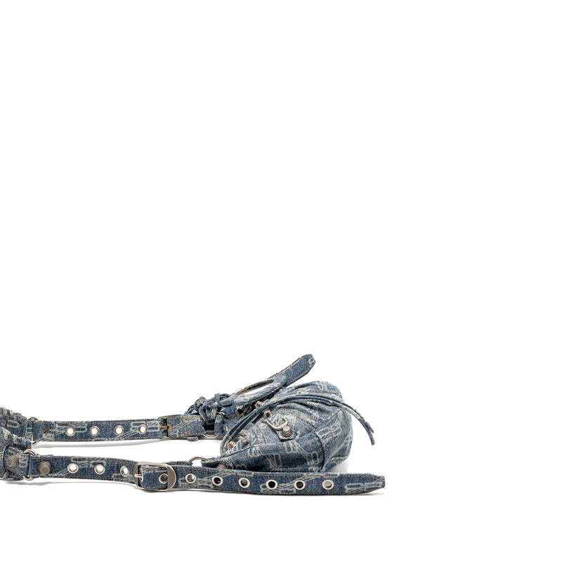 Balenciaga Le Cagole XS Shoulder Bag BB Monogram Denim Light Blue SHW