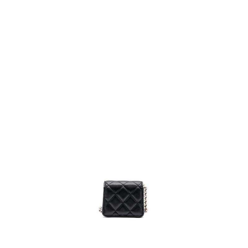 CHANEL MINI FLAP BAG WITH Coco Enamel CHAIN CAVIAR BLACK SHW