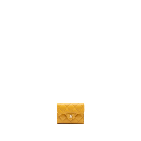 Chanel Classic Flap Card Holder Caviar Yellow LGHW (mircochip)