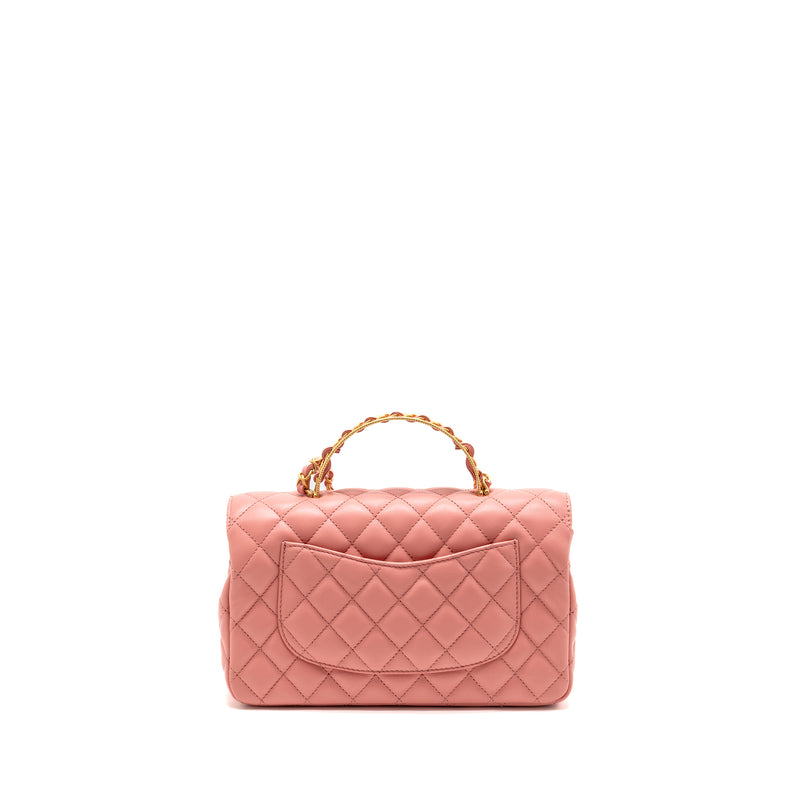 Chanel 23k detail top handle flap bag Lambskin pink GHW (microchip)