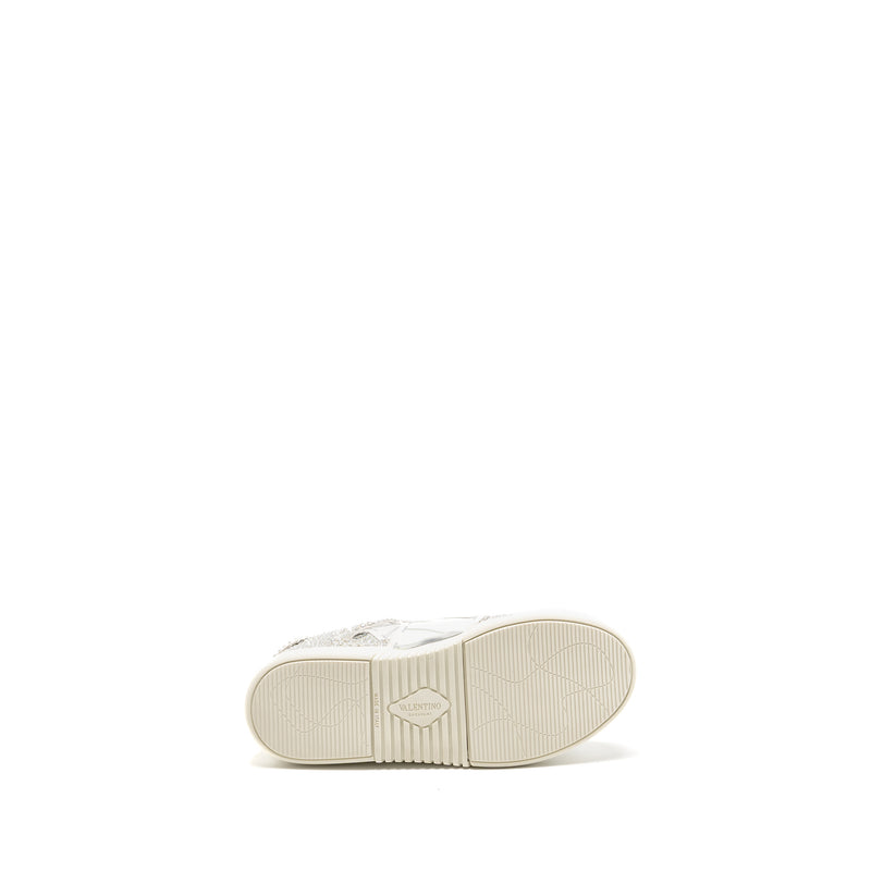 Valentino Size 37.5 VLTN Crystal-embellished Sneaker Calfskin White/Silver