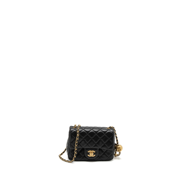 Chanel Pearl Crush Mini Square Flap Bag Lambskin Black Brushed GHW (Microchip)