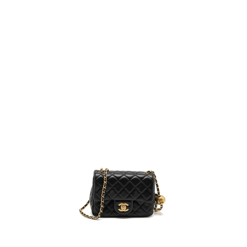 Chanel Pearl Crush Mini Square Flap Bag Lambskin Black Brushed GHW (Microchip)