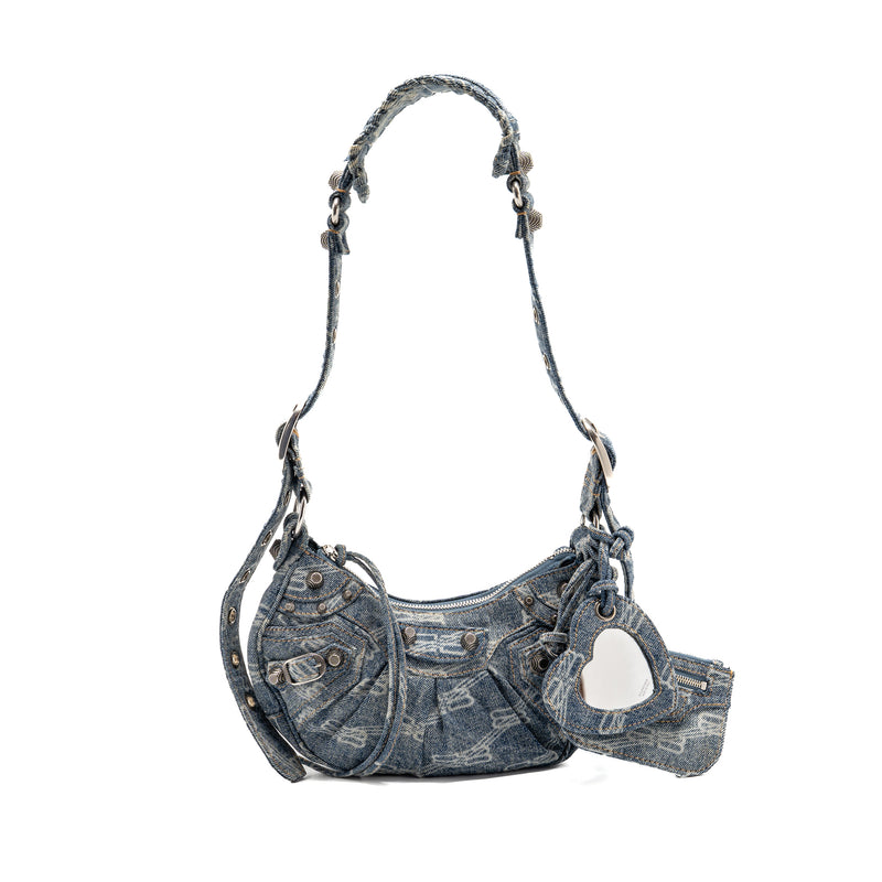 Balenciaga Le Cagole XS Shoulder Bag BB Monogram Denim Light Blue SHW