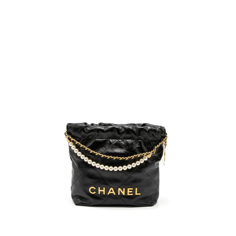 Chanel 23S Mini 22 Bag with Pearl Shiny Calfskin Black Brushed GHW (Mi