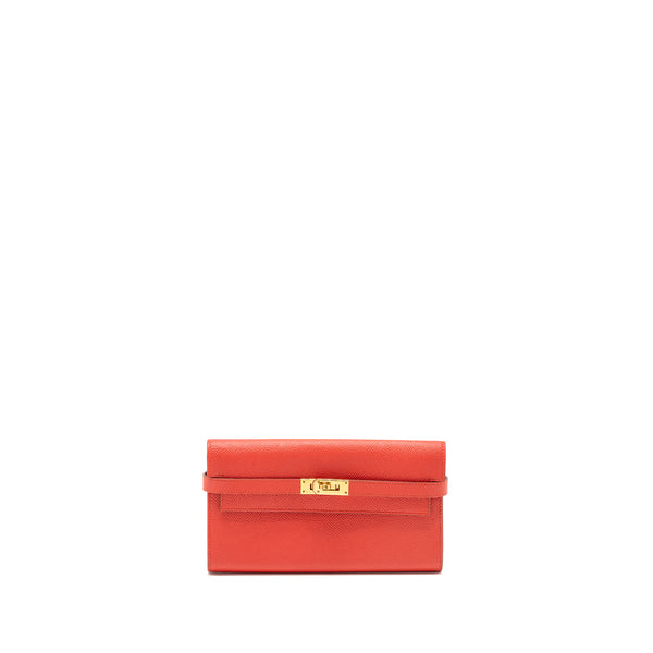 Hermes Kelly Long Wallet Epsom Rouge Tomate GHW Stamp X