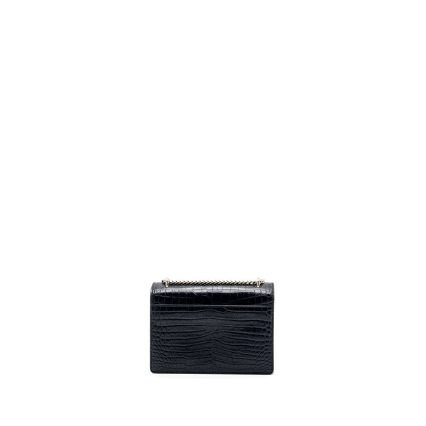 Saint Laurent/YSL Mini Sunset Bag Crocodile-Embossed Calfskin Navy SHW