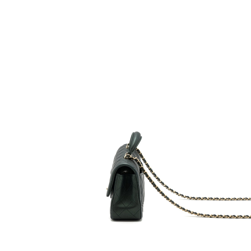 CHANEL Lambskin Quilted Bi-Color Mini Top Handle Rectangular Flap Beige  Brown 1178945