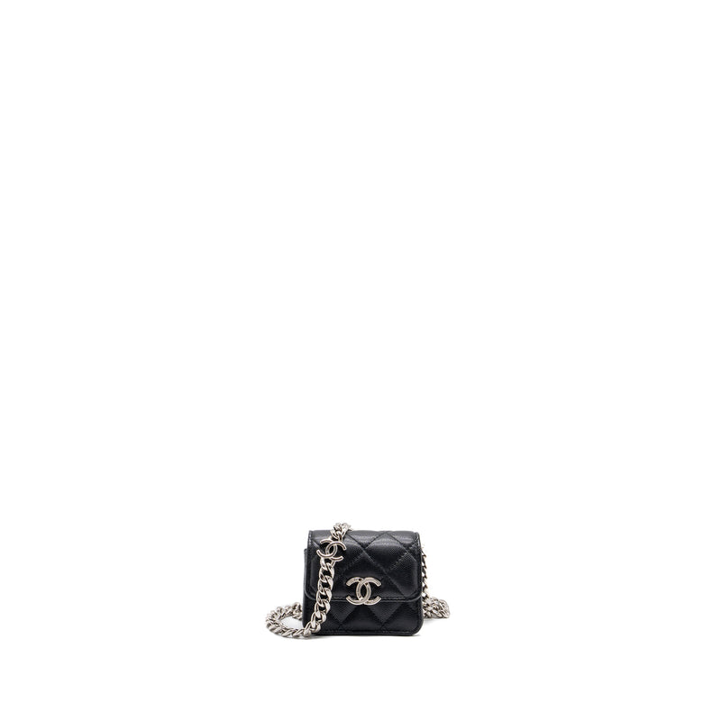 CHANEL MINI FLAP BAG WITH Coco Enamel CHAIN CAVIAR BLACK SHW