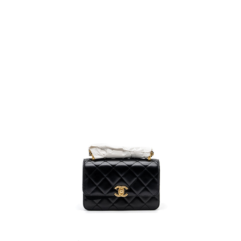 Chanel 24C gold crush mini flap bag calfskin black GHW (microchip)