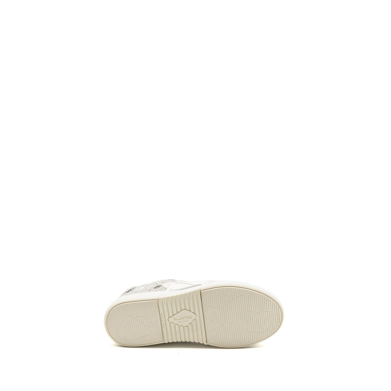 Valentino Size 37.5 VLTN Crystal-embellished Sneaker Calfskin White/Silver