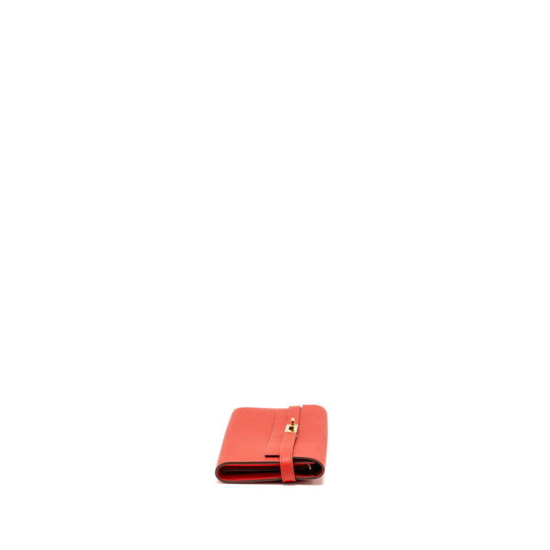 Hermes Kelly Long Wallet Epsom Rouge Tomate GHW Stamp X