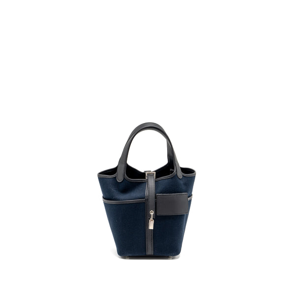 Hermes picotin cargo 18 lock bag canvas/ swift leather blue marine / black SHW stamp Z
