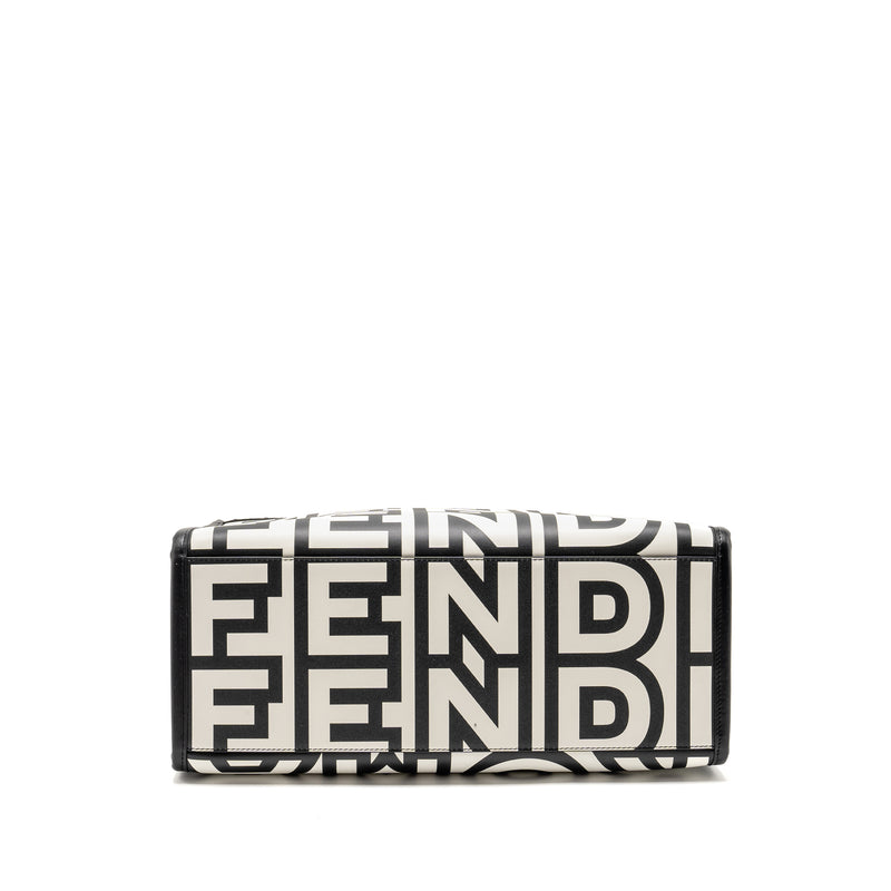 Fendi Medium Sunshine Roma Shopping Bag Calfskin Black/White SHW