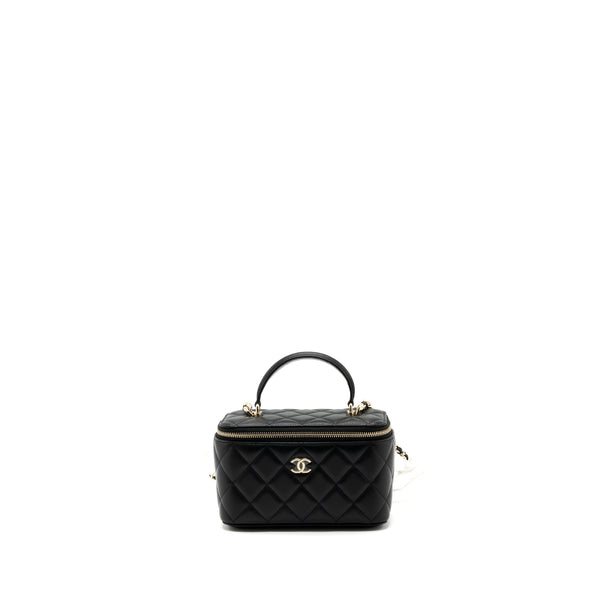 Chanel Top Handle Long Vanity With Chain Lambskin Black LGHW(Microchip)