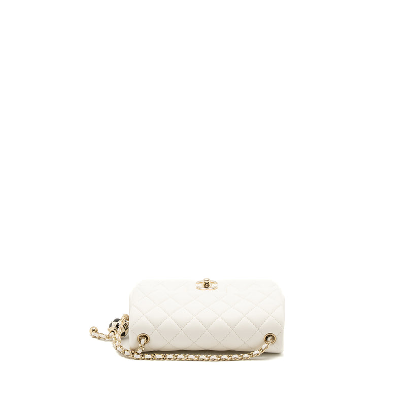 Chanel 23C Pearl Crush Mini Rectangular Flap Bag Lambskin White LGHW (Microchip)