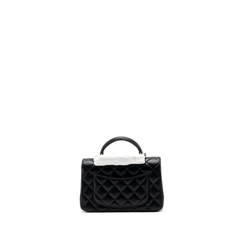 Chanel top handle mini Rectangular flap bag lambskin black LGHW (Microchip )
