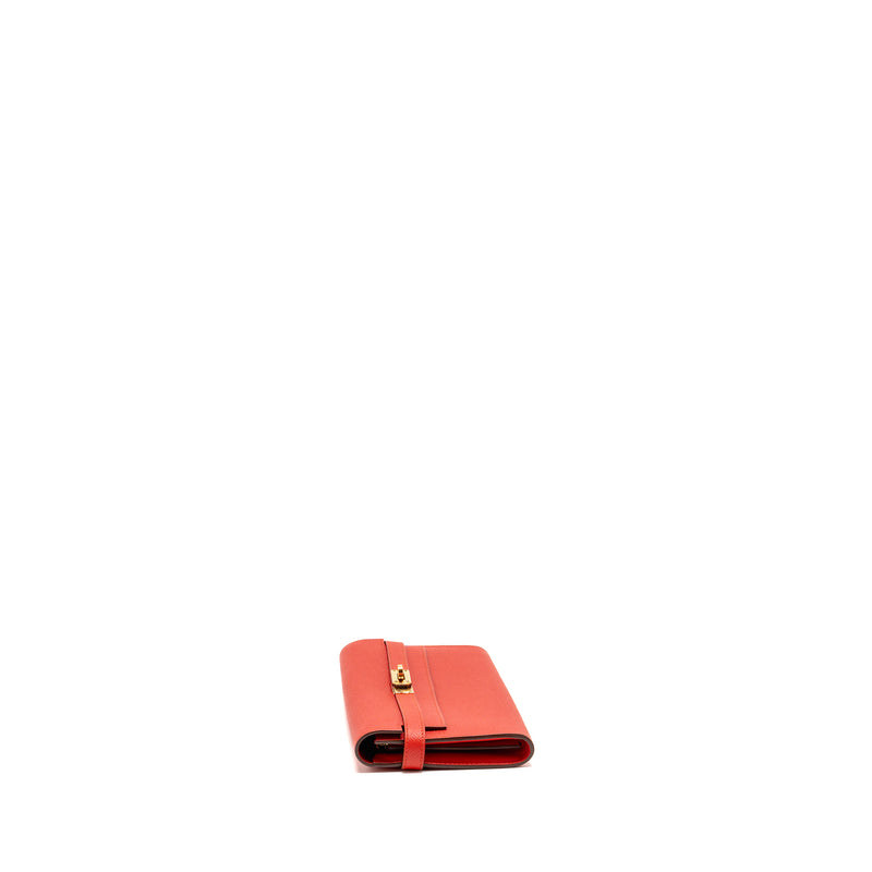 Hermes Kelly Long Wallet Epsom Rouge Tomate GHW Stamp X