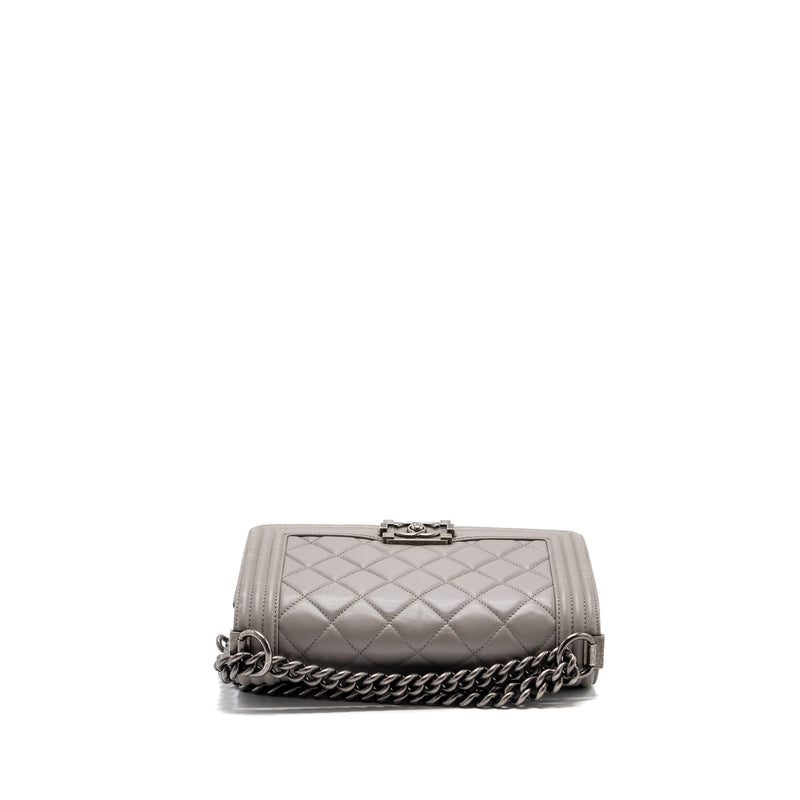 Chanel Medium Boy Bag Calfskin Grey Ruthenium Silver Hardware