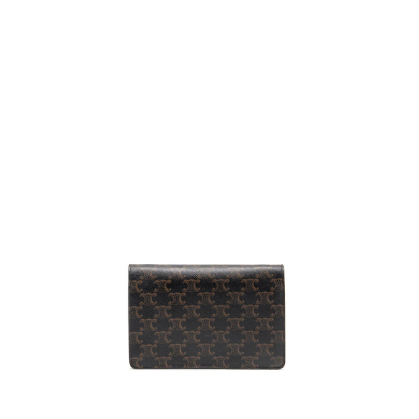 Celine Wallet On Strap Triomphe Canvas / Smooth Lambskin Tan GHW