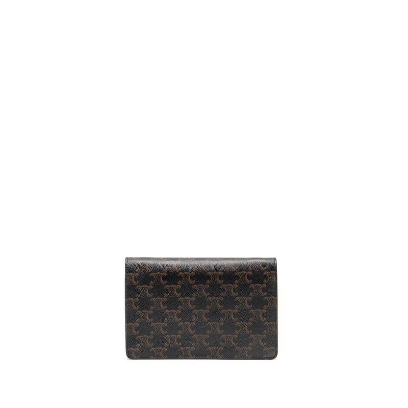 Celine Wallet On Strap Triomphe Canvas / Smooth Lambskin Tan GHW