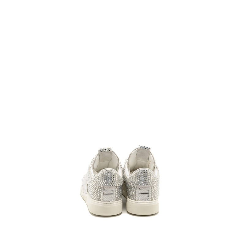 Valentino Size 37.5 VLTN Crystal-embellished Sneaker Calfskin White/Silver