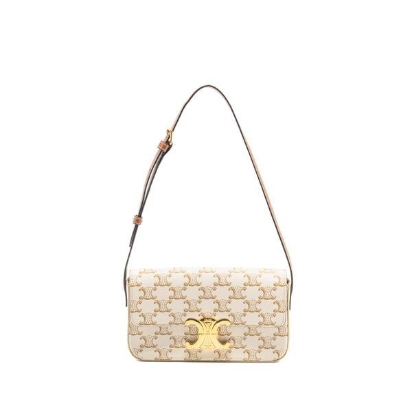Celine Triomphe Shouder Bag Triomphe Canvas / Calfskin White GHW