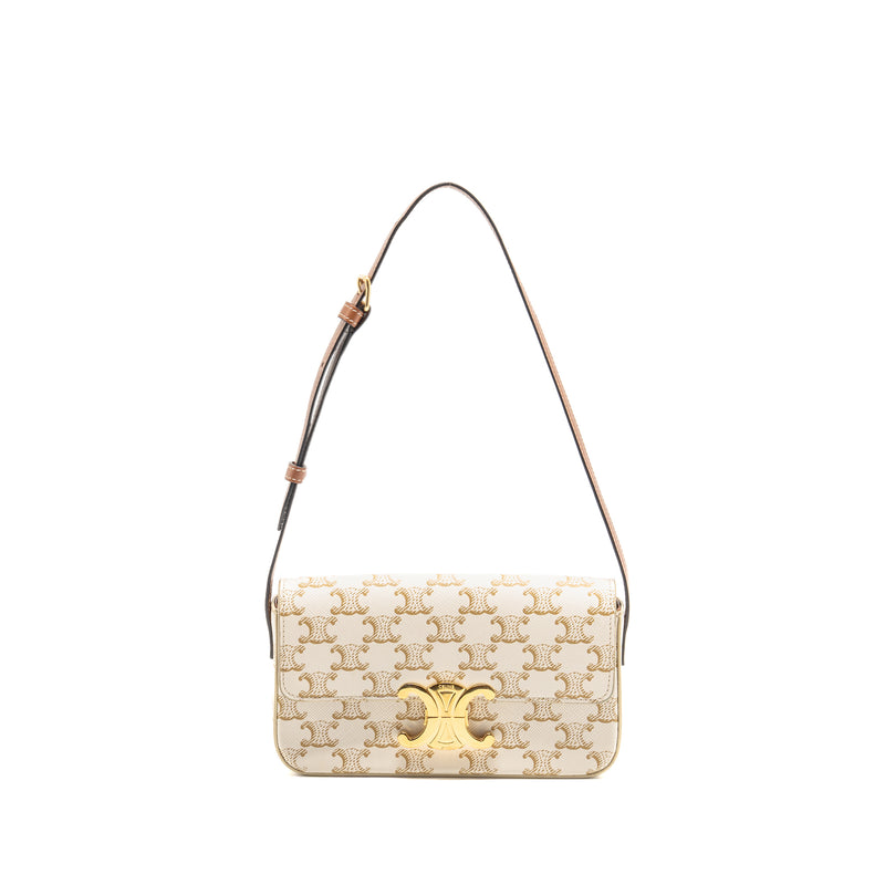 Celine Triomphe Shouder Bag Triomphe Canvas / Calfskin White GHW