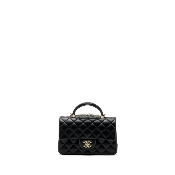 Chanel top handle mini Rectangular flap bag lambskin black LGHW (Microchip )